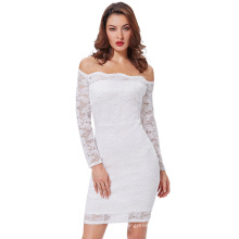 Kate Kasin Sexy Women's Off Shoulder White Floral Lace Hips-Wrapped Bodycon Pencil Summer Dress KK000497-2